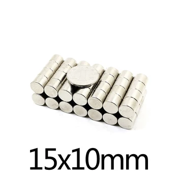 10/20/30 kos Magneti iz Redkih Zemelj Premer Majhne Okrogle Magnet 15x10mm Stalno Neodymium Magnetni 15*10 mm