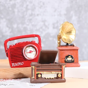 1pcs Ustvarjalne Letnik Mini Smolo Obrti Phonograph Radio Model Nostalgija Dnevni Sobi Doma Dekor Foto Prop Darila