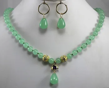 2 slogi! 8 mm debelo svetlo zeleni Kamen necklacel kavljem earringpendant ogrlico iz