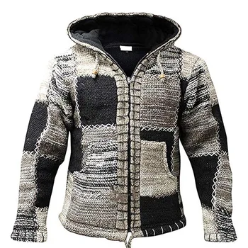 2021 Jeseni Moških Hooded Suknjič Moški Sweater Moški Plašč Pozimi Toplo Harajuku Mozaik Zadrgo Plesti Coats Pulover s Pocket Cardigan