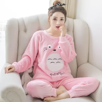 2021 jeseni, Pozimi Flanela Toplo Pižamo korejski kawaii Risanka Pajama določi Modni Pijama Mujer Doma Krpo Pižame Ženske Sleepwear