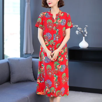 2021 Poletje Oblačenja Žensk Vintage obleke Cvjetnim Natisne Kratek Rokav Sundress Ženske Bohemian Stranka Vestido Robe