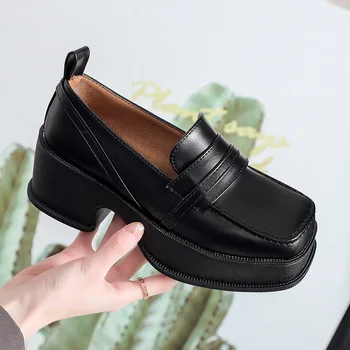 2021 Pomlad Jesen Ženske Oxford Čevlji Ravno na Platformi Priložnostne Čevlji Črne Čipke Usnjeni Čevlji za Šivanje Krog Toe Zapatos Mujer