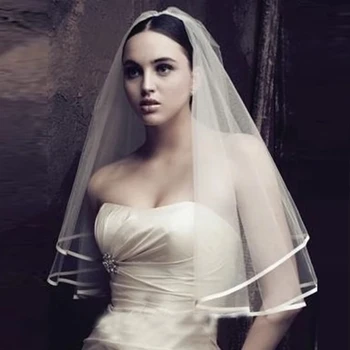 2021 poročni veil Mode Na Prodajo Poceni Bela Nevesta Veils 1,5 m Saten Rob Eno Plast Poročne Poroko Veils Poroko Opremo
