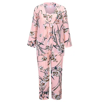 3 Kos Cvetlični Oblačilih, Eleganco kimono kopalni plašč Ženske Svile Priložnostne Obleke + Cami + Hlače Sleepwear Ženske Pižame Določa Poroka Plašč