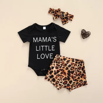 3PCS Novorojenčka Otroci Baby Girl Obleke Obleke Romper Bodysuit+Leopard Hlače Pismo Kratek Rokav Dekle Oblačila
