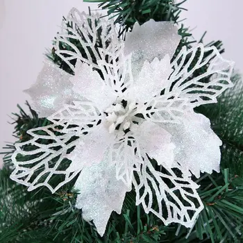 6pcs Bela Bleščice Umetno Cvetje za Božično Drevo Okraski DIY Božični Okras Doma Stranka Dekoracijo
