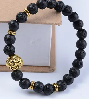 8 mm gdf2 zlato elastična prilagojena Čar baker lev narave črni kamen vulkanska lava Zapestnica Reiki Čakro Buda Yoga