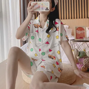 Anime Pijama Ženske Kawaii Homewear Voščenka Tiskanja Kratke Hlače, Vrhovi Priložnostne Sleepwear Lepe Srajce Poletje Novo Pajama Študent Risanka