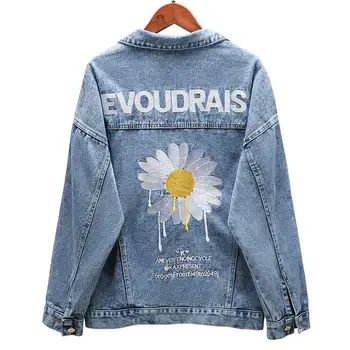 Autumn Denim Jacket Women 2020 New Embroidery Slingle Breasted Loose Spring Coat Female Black Casual Overcoat Mujer