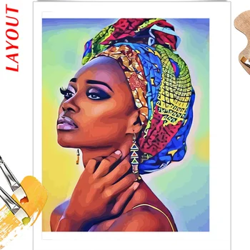 AZQSD Barvanje S Številko Afriška Ženska, ki se opira Na Platno Diy Okvir Barve Z Številkami Portret Kompleti Moderne Stenske Umetnosti Darila