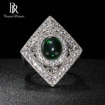 Bague Ringen Geometrijo diamond Srebro 925 Nakit Ovalne dragih kamnov Obroč za Ženske Smaragdno Ženski Darilni Letnik Temperament Stranka