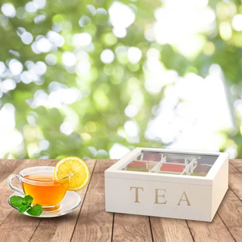 Bambus Čaj Škatla s Pokrovom 9-Prostor Kava Čaj Vreča za Shranjevanje Imetnik Organizator za Kuhinjske Omare,