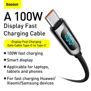 Baseus PD 100W USB Tip C do USB C Kabel Hitro Polnjenje Podatkovnega Kabla 5A Hitro Polnjenje 4.0 QC 3.0 Za Xiaomi Huawei Samsung MacBook