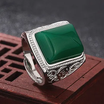 Big letnik carving emerald green jade obroči za moške belo srebrne barve, nakit bague moško Arabija obroč turčija dodatki