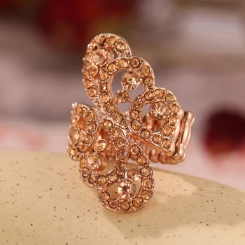 Bohemian osebnost nakit modni champagne gold crystal ring ljubezen, sodelovanje, poročni prstan ženska dodatki