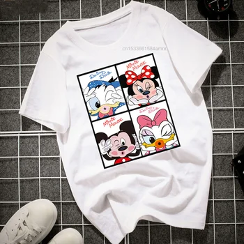 Disney Y2k Bombaž Mickey Minnie Donald Duck Kratek Rokav T-shirt Risanka Ženske Tshirt Svoboden Študentski Pari Za 2021 Sheins
