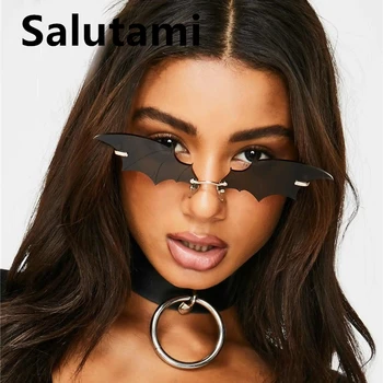 Edinstven Zlitine Bat Oblika Elegantna Sončna Očala Za Ženske, Moške 2020 Nove Modne Blagovne Znamke Sončna Očala Žensko Hip Hop Mačka Oči Odtenki Rimless