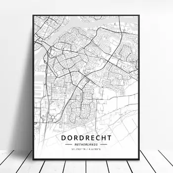 Haag Leiden Heerlen, Amsterdam, Dordrecht Leeuwarden Nizozemska Zemljevid Plakat