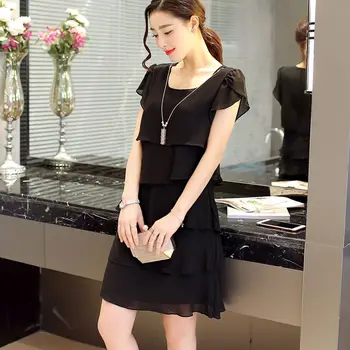 Korejski Moda Elegantno Šifon Ženska Obleka Plus Velikost 5XL Slim Poletje Ženske noše 2021 Ruffles Stopenjski Obleke Vestidos Priložnostne