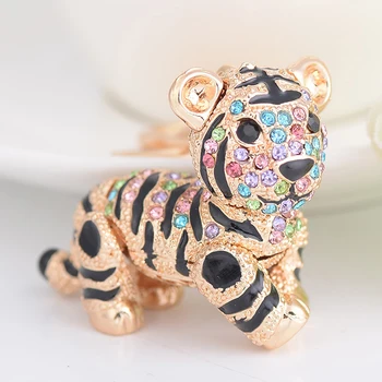 Kristalno Živali Tiger Keychain Ženske Torba Za Pribor Kreativna Zasnova Risanka Tiger Obesek Keychain Key Ring Trendy Modni Zlitine