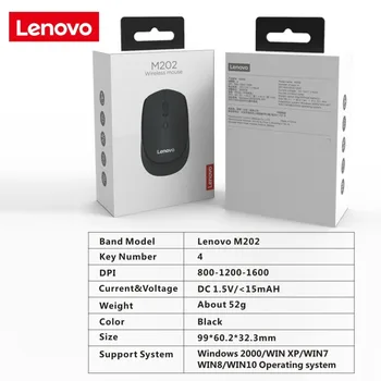 Lenovo M202 Brezžična Mini Računalnik, Miško, USB Povezava 2,4 GHz Brezžična Miši Zvezek Desktop1600dpi Izklop Mous