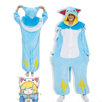 LOL Star Guardian Pajama Ezreal Cosplay Kostum Srčkan Zimski Flanela Sleepwear Hooded Anime Kigurumi Halloween Obleko Spusti Ladje