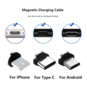 Magnetni Kabel Micro USB Tip C Magnetno Polnjenje Polnilnik, Kabel za iPhone Huawei Samsung Android Mobilni Telefon kabel 1m