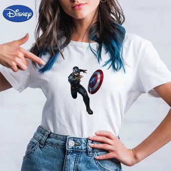 Marvel T Shirt Captain America Popt Začetnike Duhovno Disney Priložnostne Ženske Tshirt Poletje Risanka 90. LETIH Tee Leader Y2K Hipster