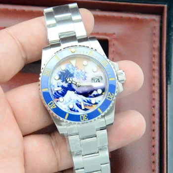 Moda 40 mm, iz Nerjavnega Jekla, Srebrne Primeru Gunma Surf Izbiranje Datum Svetlobna Moške Priložnostne Luksuzni Mehanske Samodejni Watch