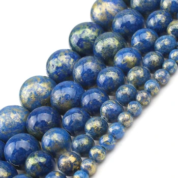 Naravni Kamen Bule Jades Kroglice, Prevlečene Zlato Lapis Lazuli Krog Svoboden Kroglice Za Nakit, Izdelava DIY Zapestnica Zaloge 4-12 mm 15
