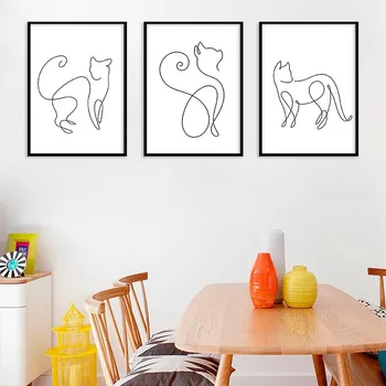 Nordijska Črno-Beli Plakat Skladu Mačka Živali Platno Slikarstvo Doma Okraski Visi Slikarstvo brez okvirjev Art Okras