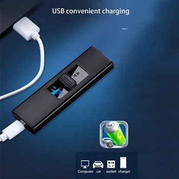 Nov Veter Dvojni Lok Vžigalnik USB bralnik Prstnih Senzor Elektronski Vžigalnik Kovinski Polnilna LED Kajenje Orodje