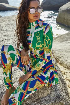 Nova Moda Muslimanske Ženske Kopalke Skromno Mozaik Hidžab Dolge Rokave Šport Kopalke Islamske Burkinis Nositi Kopalke