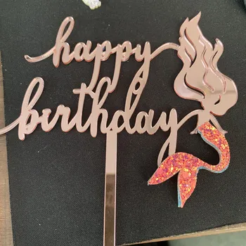 Nova Sirena Akril Torto Pokrivalo Srčkan Novost Roza Zlata Happy Birthday Cake Pokrivalo Za Rojstni Dan Sirena Party Torta Okraski