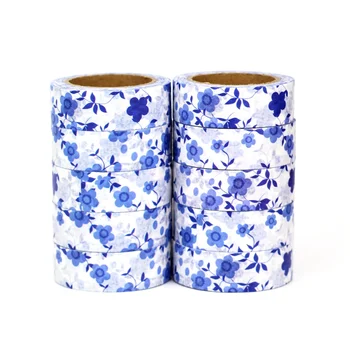 NOVO 10pcs/Veliko Dekorativni Lepe Modre Rože Listi Washi Trakovi Japonski Papir Scrapbooking Lepilo Maskirni Trak Tiskovine
