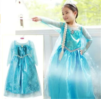 Novo Modro Baby Dekleta, Otroci Zamrznjene Kostum Obleko Sneg Princesa Kraljica Oblačenja Up Otrok Stranka Obleke Cosplay Til Obleko 3-8 Let