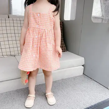 Otroci Obleke za Dekleta Poletje korejski Srčkan Kariran Oklepaji Obleko Modne Baby Dekle Z Ramo Princesa Obleko Otroci Kopalke