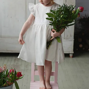 Otrok Čipke Votlih Obleko Roža Punca Obleke Za Poroke Dekleta Bela Srčkan Princesa Obleko Malčka Otrok Kostume, Otroška Oblačila,