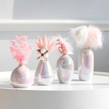 Pink Girl Srce Keramične Vaze Kreativno Dnevno Sobo, Spalnica Dekoracijo Doma Mavrica Pearl Cvet S Posušeno Cvetje