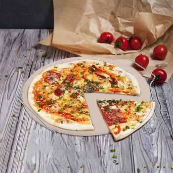 Pizza Kamen Visoko Temperaturo Pizza Pladenj Z Žico Stojalo Z Ročajem Veliko Pizzo Peka Kamen za Izdelavo Pizza Kruh Piškotke, 33 cm