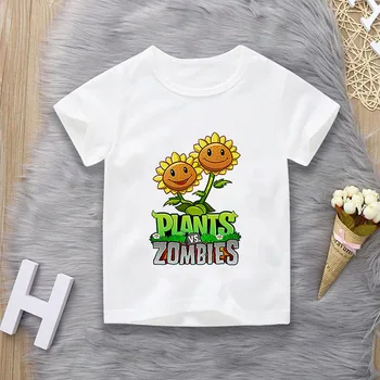 Poleti Rastline Vs Zombija Tiskanja Otrok Bombaž T srajce online strelec Fantje, Dekleta Obleke Otroci T-shirt Obleko Za 4-14 Let Teen