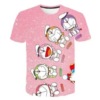 Poletje Risanka Robot Mačka Doraemon Tiskanja Za Oblačila DIY otroška T-shirt Oblačila Obliži Otroci Fantje Dekleta Srčkan Roza majice