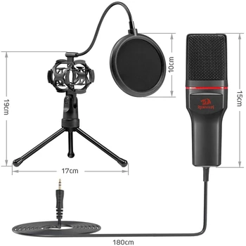 Redragon GM100 Microhone 3,5-mm kombinirani priključek XLR Pop Filter Nastavek za Stojalo Šok Nastavek za igre na Srečo Pretakanje Snemanje Podcasting Oddajanje