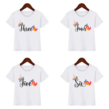 Rojstni dan Samorog Številka 1-9 Print majica s kratkimi rokavi Dojencek dekliška Poletna roža T-shirt Otroci Samorog Rojstni Lepe Obleke 2020