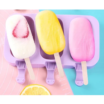 Silikonske Ice Cream Plesni 3 Celice Icecube Pladenj Popsicles Maker Domače Večkratno Uporabo Kalupov Za Boljšo Kuhinjo Dekor
