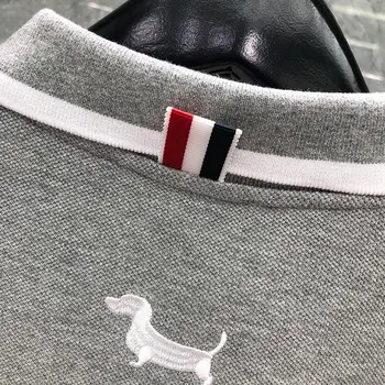TB 2021 Moda THOM blagovne Znamke Polo Majice Moške Priložnostne Slim Cotton Polo majica Poletje Kratek Rokav Kuža Vezenje Polo Oblačila
