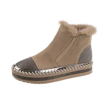 Toplo pravi mink krzno čevlji dame luksuzni kristalno ročno sešijejo usnjenim zimski čevlji dame loafers platformo ravno ženske škornji
