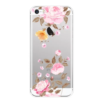 TPU Primeru Telefon Za iPhone 5, 5C 5S SE 4 4S Primeru Silikonski Rose Cvet Roza Cvetlični Listi Estetske Mehko Nazaj Kritje Za iPhone 4 5 S