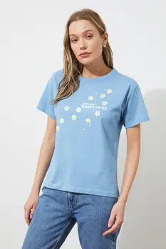 Trendyol Natisnjeni Semifitted Pletene T-Shirt TWOSS21TS2421